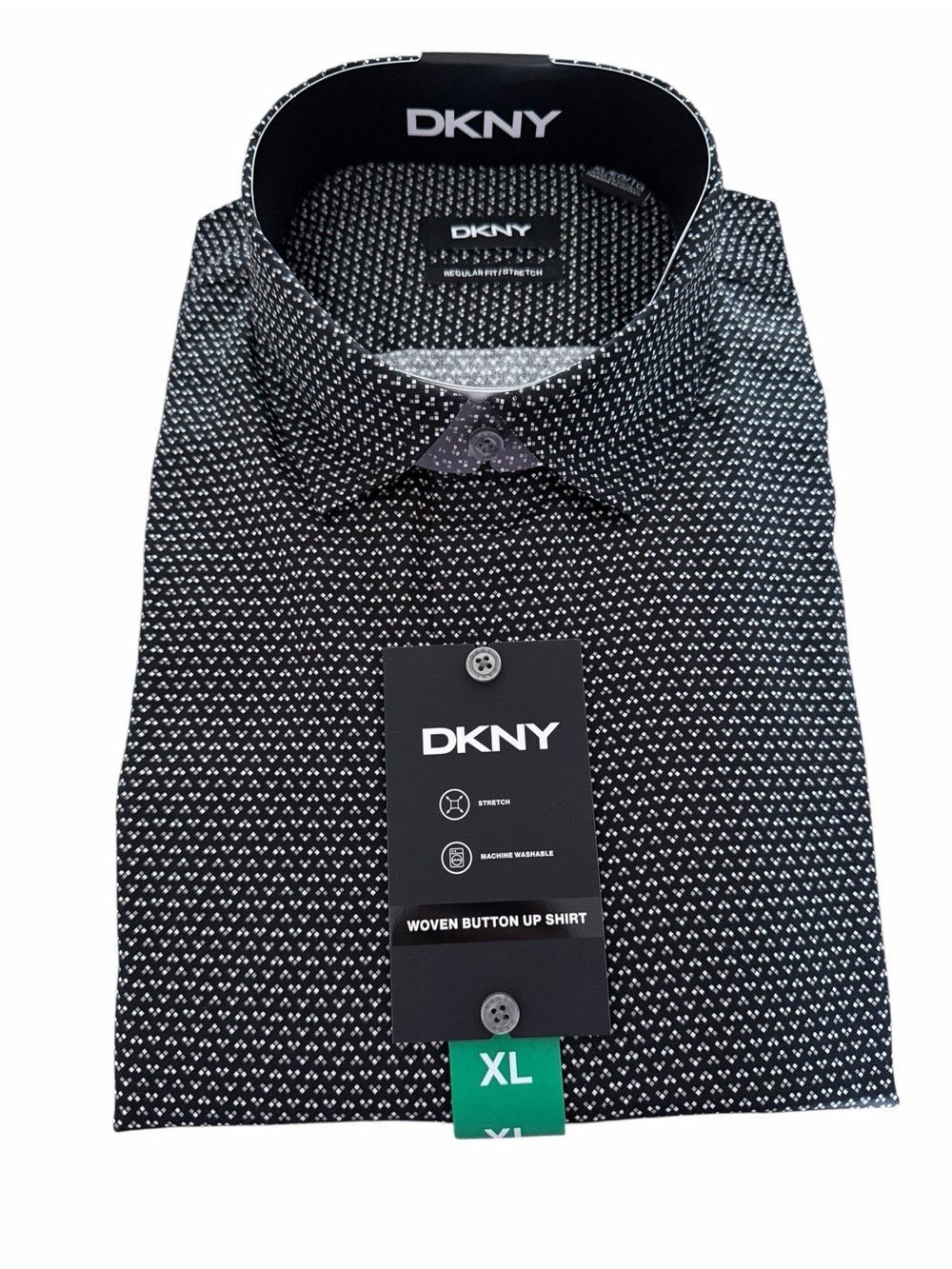 DKNY Black Shirt with White Micro Dot Pattern